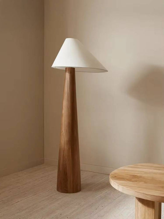 Scandinavian Wabi-Sabi Solid Wood Floor Lamp with White Fabric Shade for Living Room & Bedroom