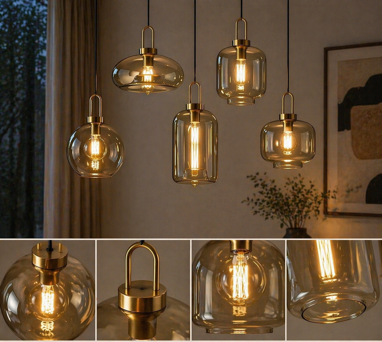 Crafted with glass and metal, designed for warm ambient lighting