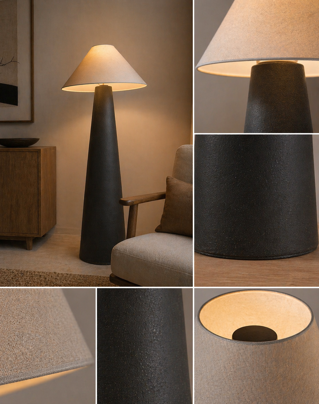 Crafted with ceramic and fabric, designed for refined interiors