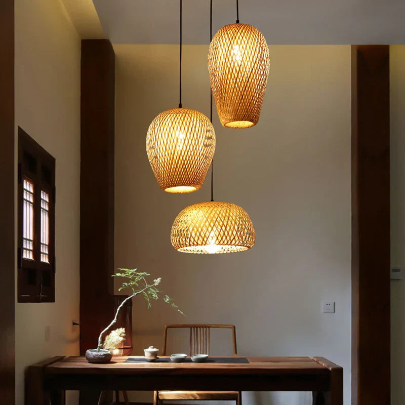Rattan Pendant Light for Living Room — Black Base 4