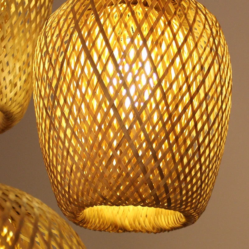 Rattan Pendant Light for Living Room — Black Base 2
