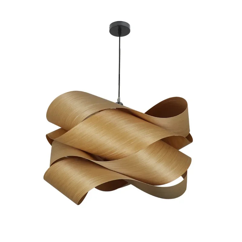 Creative Southeast Asian Wooden Pendant Lamp – Modern Simple LED Chandelier for Bedroom, Restaurant & Hallway Decor — D45cm-Light wood / Warm white 3