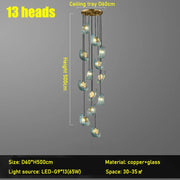 Nordic Glass Ribbon Chandelier Pendant Light with 3-Color Dimmable Lighting for Staircase & Home Decor