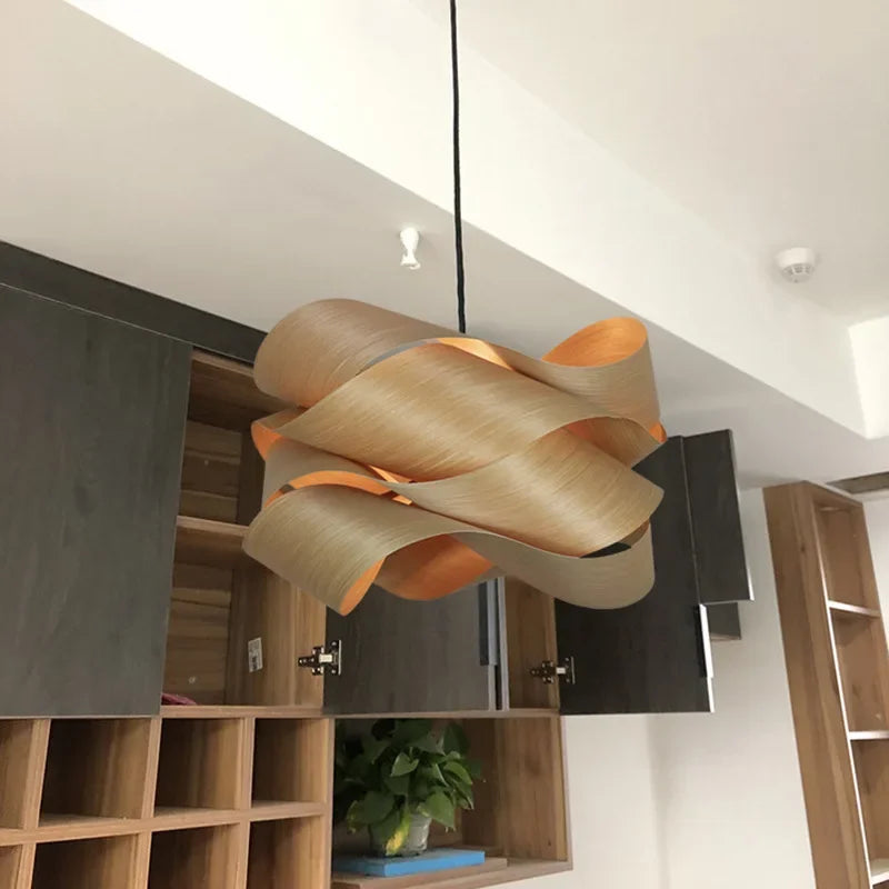 Creative Southeast Asian Wooden Pendant Lamp – Modern Simple LED Chandelier for Bedroom, Restaurant & Hallway Decor — D45cm-Light wood / Warm white 4