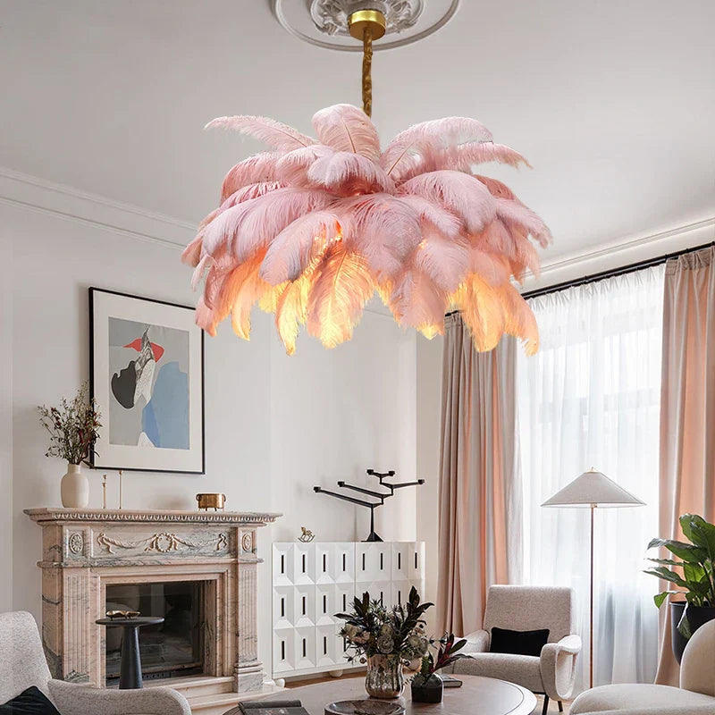 Modern Nordic Feather Pendant Chandelier Light for Living Room, Bedroom & Home Decor — white / D80cm 32 feathers / Hanging chain | Warm light 4