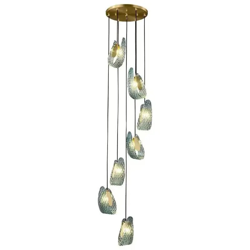 Nordic Glass Ribbon Chandelier Pendant Light with 3-Color Dimmable Lighting for Staircase & Home Decor — 7 heads / Warm light no remote 6