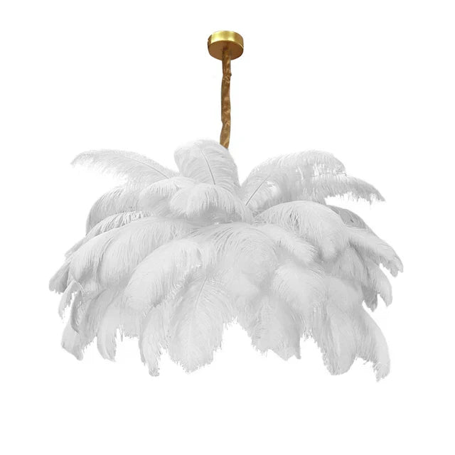 Modern Nordic Feather Pendant Chandelier Light for Living Room, Bedroom & Home Decor — white / D80cm 32 feathers / Hanging chain | Warm light 5