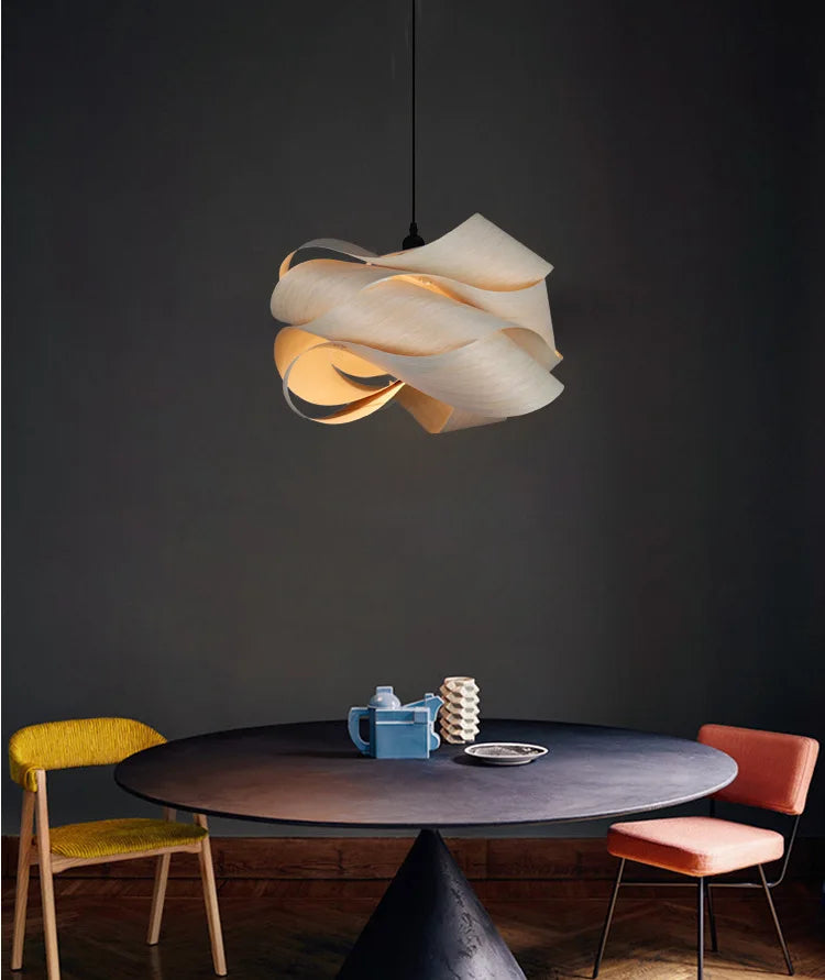 Creative Southeast Asian Wooden Pendant Lamp – Modern Simple LED Chandelier for Bedroom, Restaurant & Hallway Decor