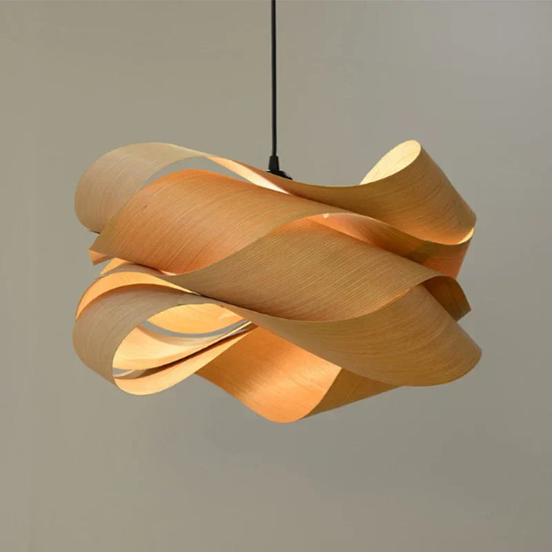 Creative Southeast Asian Wooden Pendant Lamp – Modern Simple LED Chandelier for Bedroom, Restaurant & Hallway Decor — D45cm-Light wood / Warm white 1