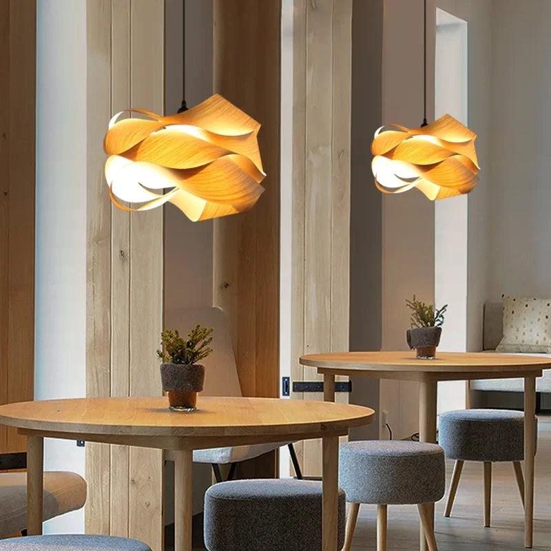 Creative Southeast Asian Wooden Pendant Lamp – Modern Simple LED Chandelier for Bedroom, Restaurant & Hallway Decor — D45cm-Light wood / Warm white 6