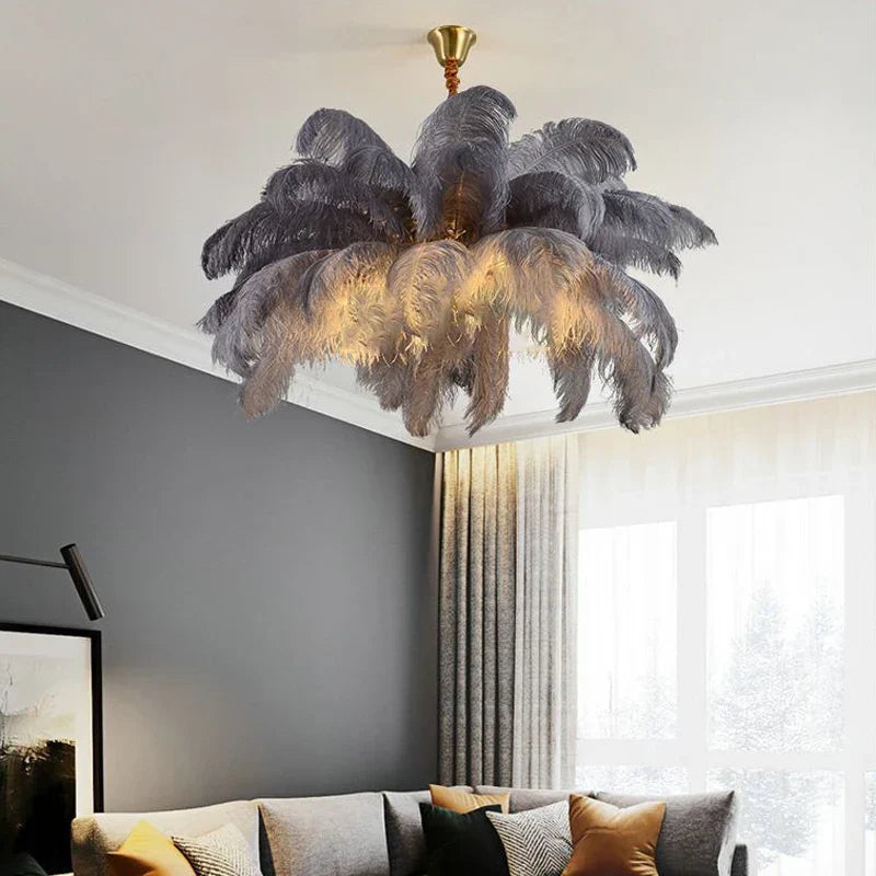 Modern Nordic Feather Pendant Chandelier Light for Living Room, Bedroom & Home Decor — white / D80cm 32 feathers / Hanging chain | Warm light 3