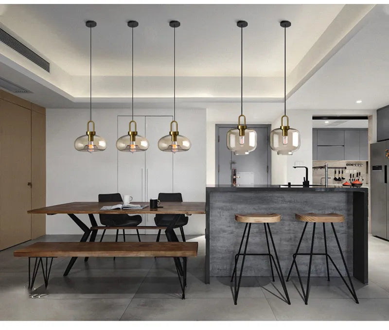 Modern Nordic Glass Pendant Light – Industrial Loft Hanging Lamp Fixture for Kitchen, Restaurant & Home Decor