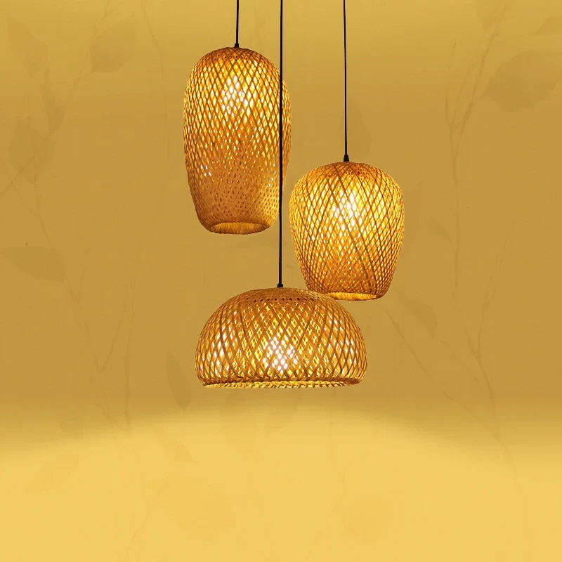 Rattan Pendant Light for Living Room — Black Base 3