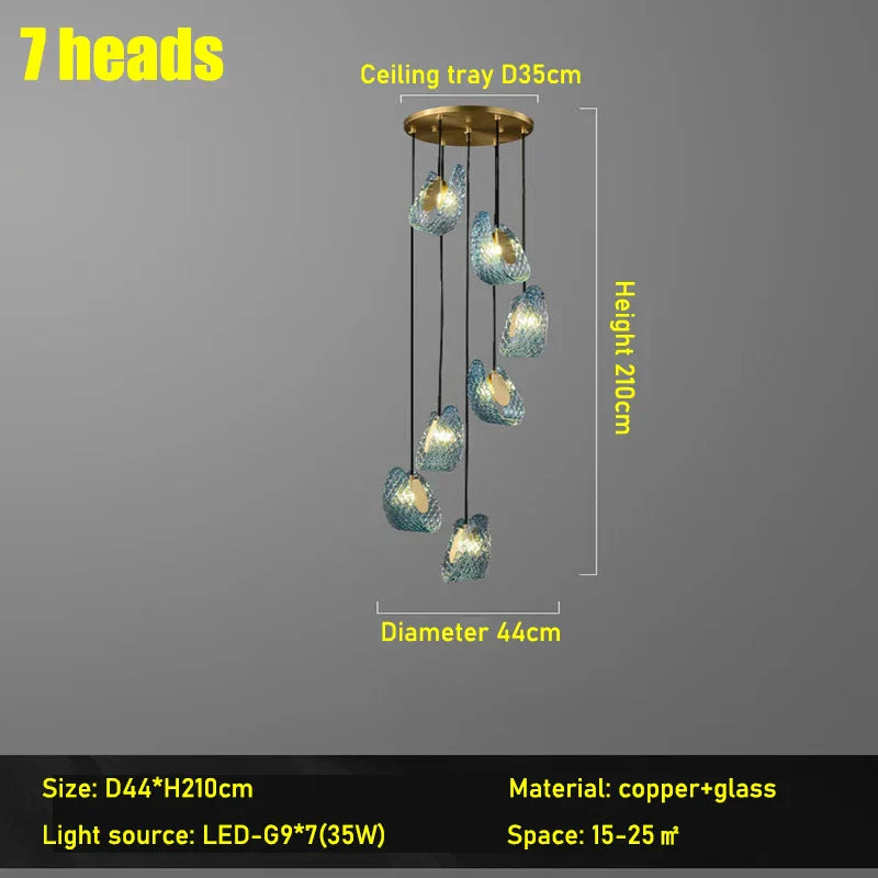Nordic Glass Ribbon Chandelier Pendant Light with 3-Color Dimmable Lighting for Staircase & Home Decor
