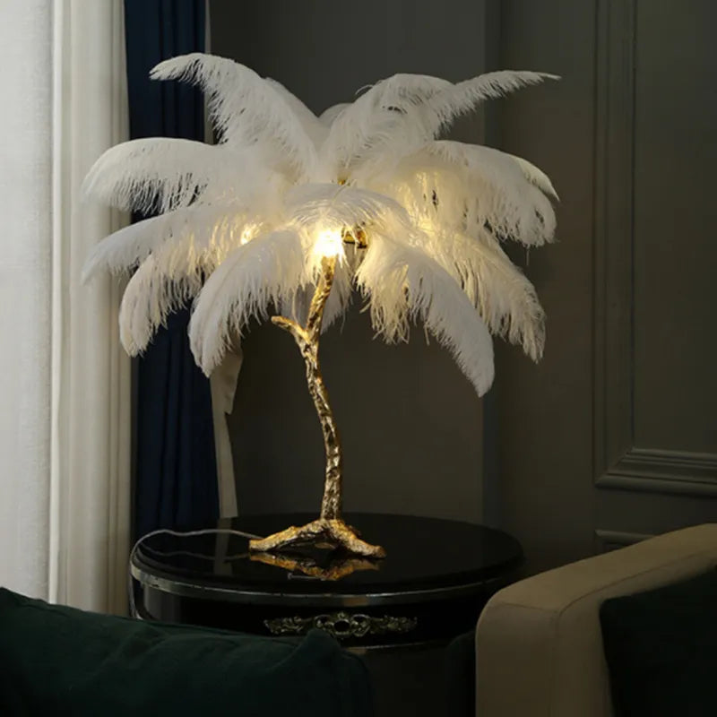 Nordic Ostrich Feather LED Floor Lamp – Modern Luxury Standing Light for Living Room & Bedroom Decor — White / H60cm 28 feathers 2