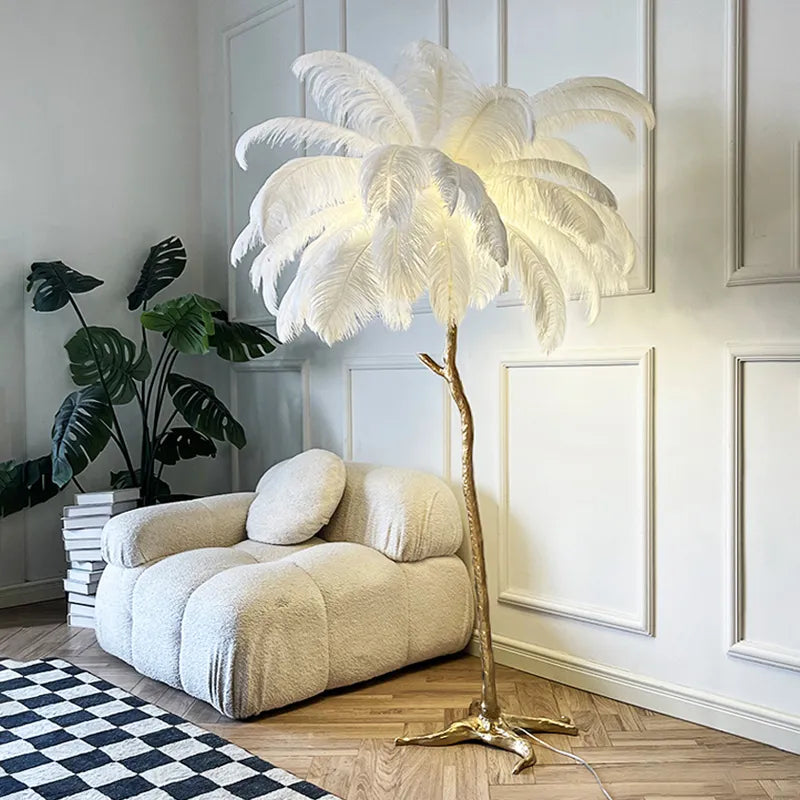 Ostrictch Feather Floor Lamp — White / H80cm 25 feathers 1