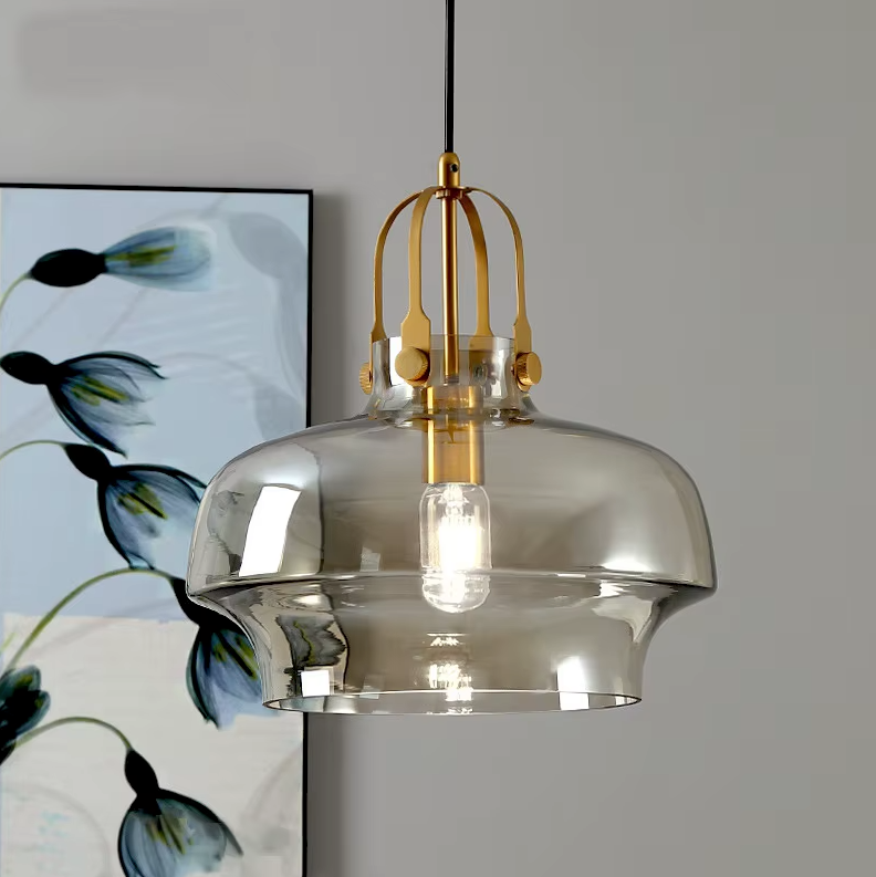 Nordic Retro Bauhaus Glass Pendant Light for Coffee Shop, Bar & Restaurant Decor — Smoky Gray / Cold White 2