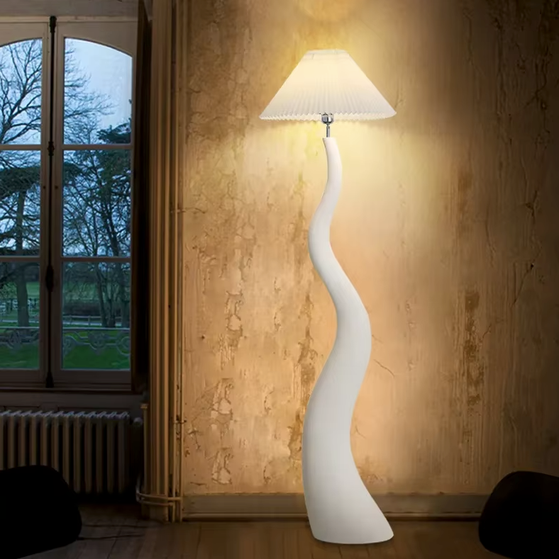 Scandinavian Sculptural Floor Lamp – Organic Wood Grain LED Standing Light for Living Room & Bedroom — Walnut / UK Plug 2