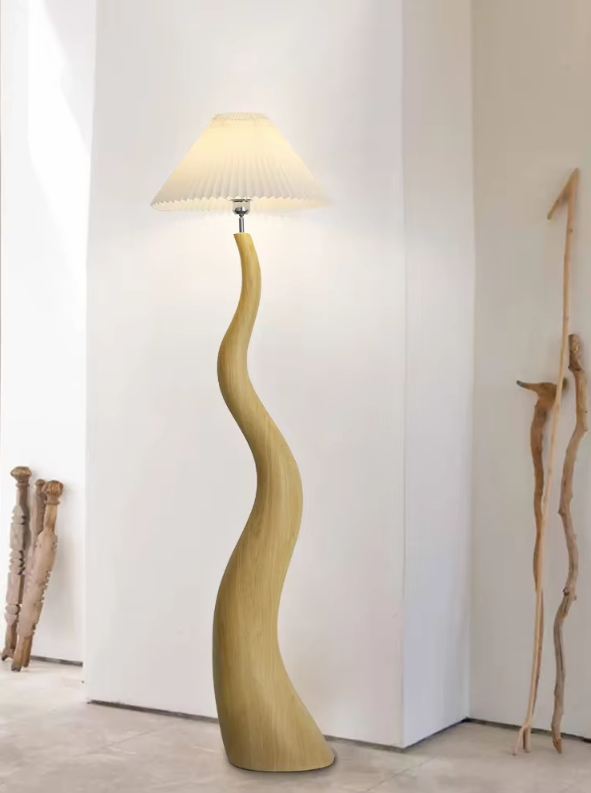 Scandinavian Sculptural Floor Lamp – Organic Wood Grain LED Standing Light for Living Room & Bedroom — Walnut / UK Plug 3