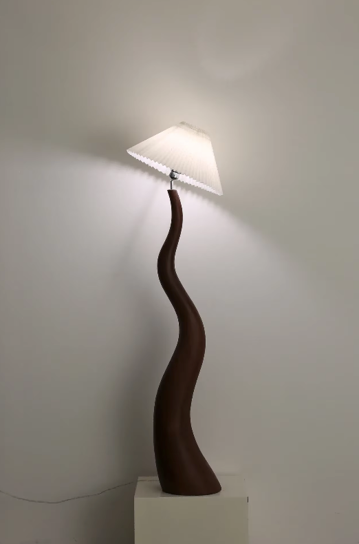 Scandinavian Sculptural Floor Lamp – Organic Wood Grain LED Standing Light for Living Room & Bedroom — Walnut / UK Plug 7