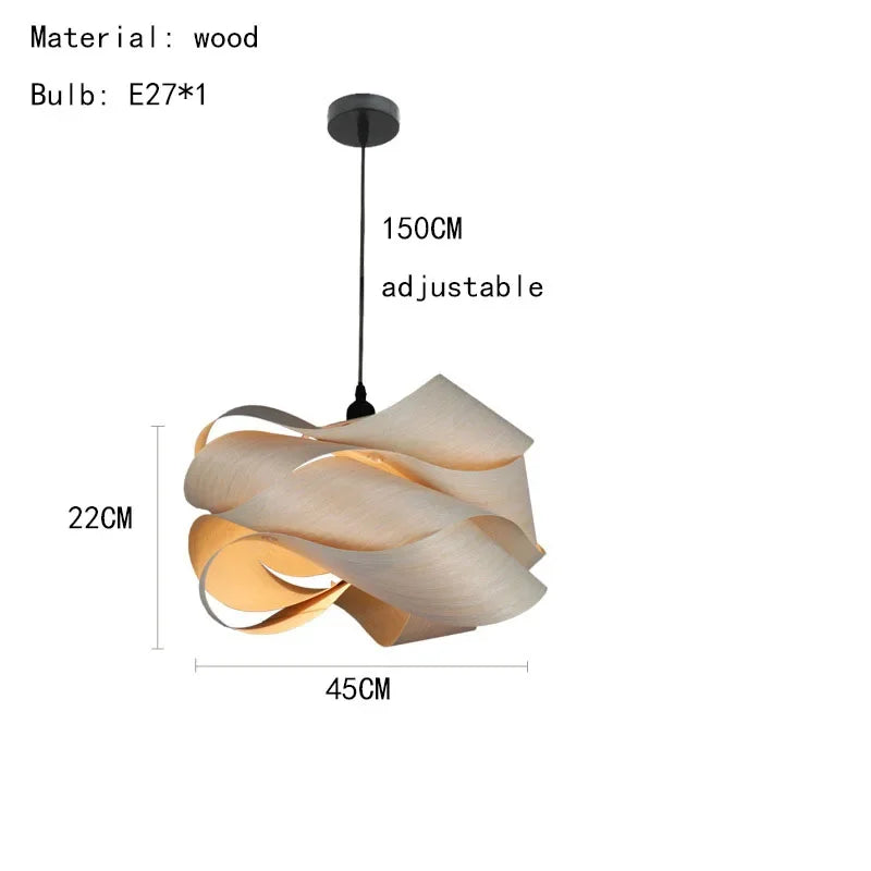 Creative Southeast Asian Wooden Pendant Lamp – Modern Simple LED Chandelier for Bedroom, Restaurant & Hallway Decor — D45cm-Light wood / Warm white 7