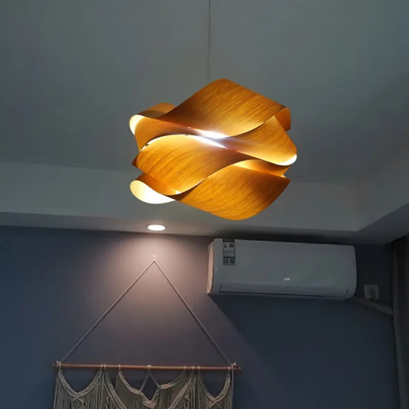 Creative Southeast Asian Wooden Pendant Lamp – Modern Simple LED Chandelier for Bedroom, Restaurant & Hallway Decor — D45cm-Light wood / Warm white 5