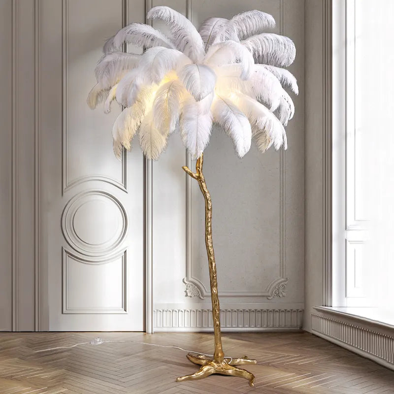 Ostrictch Feather Floor Lamp — White / H80cm 25 feathers 2