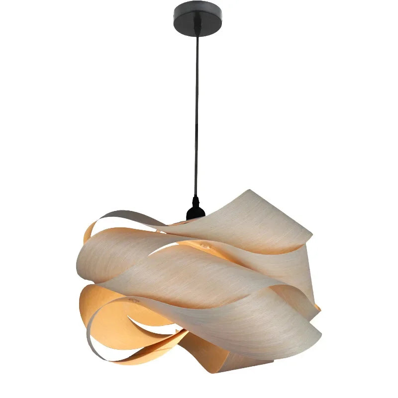 Creative Southeast Asian Wooden Pendant Lamp – Modern Simple LED Chandelier for Bedroom, Restaurant & Hallway Decor — D45cm-Light wood / Warm white 2