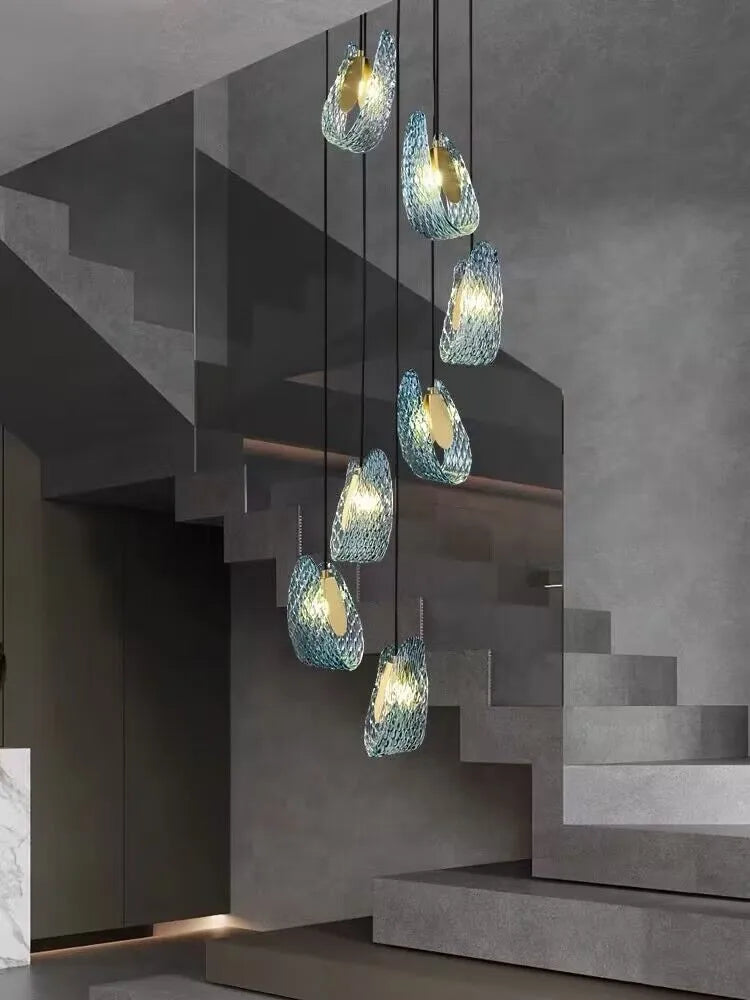 Nordic Glass Ribbon Chandelier Pendant Light with 3-Color Dimmable Lighting for Staircase & Home Decor