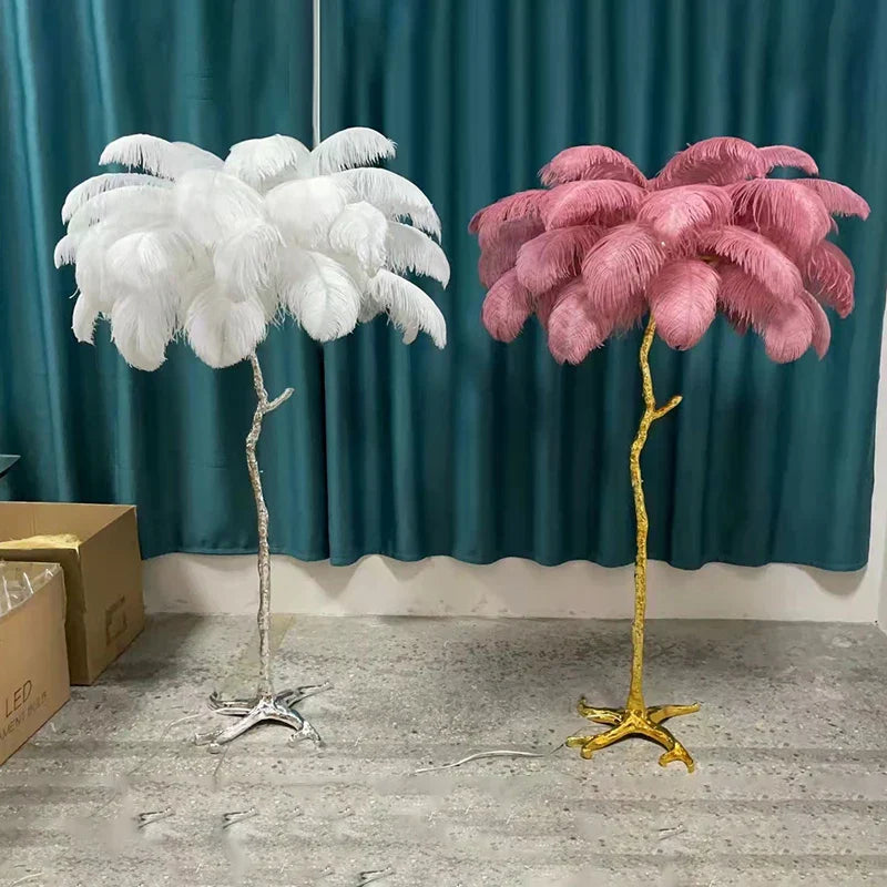 Ostrictch Feather Floor Lamp — White / H80cm 25 feathers 3