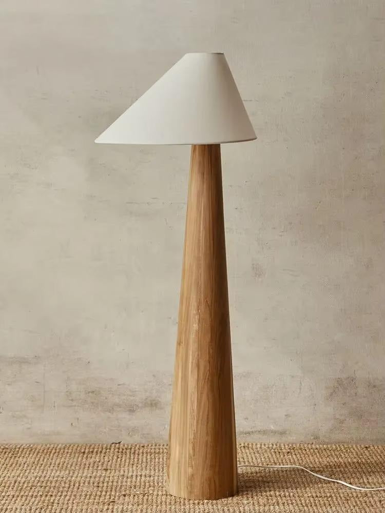 Scandinavian Wabi-Sabi Solid Wood Floor Lamp with White Fabric Shade for Living Room & Bedroom